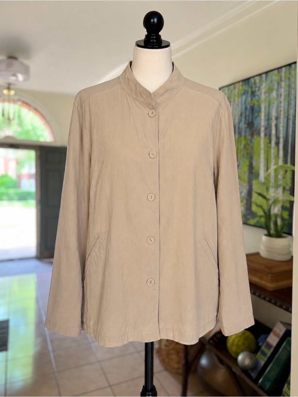 Eileen Fisher 1X Linen Blend Jacket Beige Minimalist Lagenlook Coastal Chic